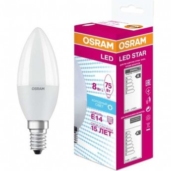 Лампа светодиодная LED OSRAM STAR Classic B 75 7.5W/840 4000К E14 806лм 220-240В Лампа светодиодная LED OSRAM STAR Classic B 75 7.5W/840 4000К E14 806лм 220-240В