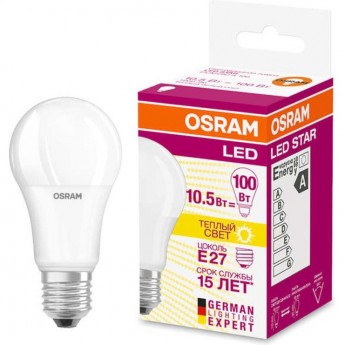 Лампа светодиодная LED OSRAM STAR CLASSIC A 100 10W/827 10Вт 2700К E27 1060лм 220-240В Лампа светодиодная LED OSRAM STAR CLASSIC A 100 10W/827 10Вт 2700К E27 1060лм 220-240В