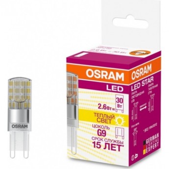 Лампа светодиодная LED OSRAM STAR PIN30 2.6W/827 2700К G9 320лм 220-240В Лампа светодиодная LED OSRAM STAR PIN30 2.6W/827 2700К G9 320лм 220-240В
