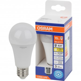 Лампа светодиодная OSRAM LED 15Вт Е27 2700К 1521Лм груша 220В Лампа светодиодная OSRAM LED 15Вт Е27 2700К 1521Лм груша 220В