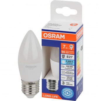 Лампа светодиодная OSRAM LED 7Вт Е27 6500К 600Лм свеча 220В Лампа светодиодная OSRAM LED 7Вт Е27 6500К 600Лм свеча 220В