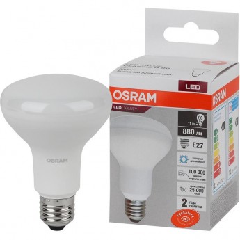 Лампа светодиодная OSRAM LED Value LV R80 90 11SW/865 11Вт рефлектор матовая E27 230В 10х1 RU Лампа светодиодная OSRAM LED Value LV R80 90 11SW/865 11Вт рефлектор матовая E27 230В 10х1 RU
