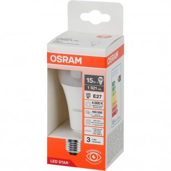 Лампа светодиодная OSRAM LEDSCLA150 15 Вт E27 A 4000 К 1521 Лм Лампа светодиодная OSRAM LEDSCLA150 15 Вт E27 A 4000 К 1521 Лм
